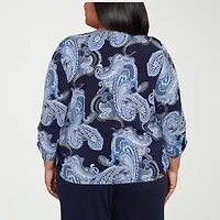 Alfred Dunner Classics Womens Plus Crew Neck 3/4 Sleeve T-Shirt