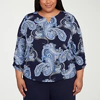 Alfred Dunner Classics Womens Plus Crew Neck 3/4 Sleeve T-Shirt