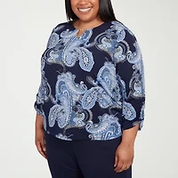 Alfred Dunner Classics Womens Plus Crew Neck 3/4 Sleeve T-Shirt