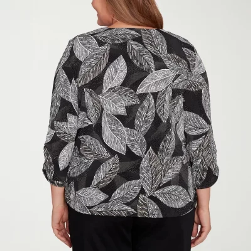 Alfred Dunner Classics Womens Crew Neck 3/4 Sleeve Plus T-Shirt