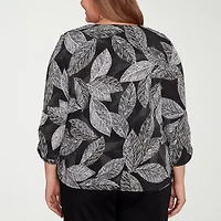 Alfred Dunner Classics Womens Crew Neck 3/4 Sleeve Plus T-Shirt