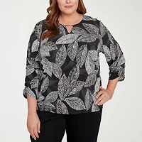 Alfred Dunner Classics Womens Crew Neck 3/4 Sleeve Plus T-Shirt