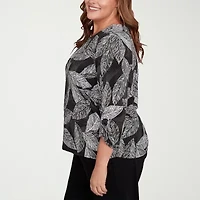 Alfred Dunner Classics Womens Crew Neck 3/4 Sleeve Plus T-Shirt