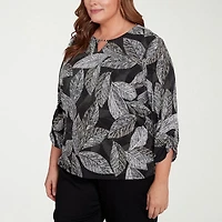 Alfred Dunner Classics Womens Crew Neck 3/4 Sleeve Plus T-Shirt