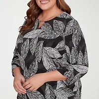 Alfred Dunner Classics Womens Crew Neck 3/4 Sleeve Plus T-Shirt