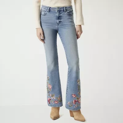 JS Jessica Simpson Embroidered Womens High Rise Flare Leg Jean