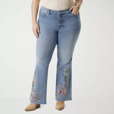 JS Jessica Simpson - Plus Embroidered Womens High Rise Flare Leg Jean