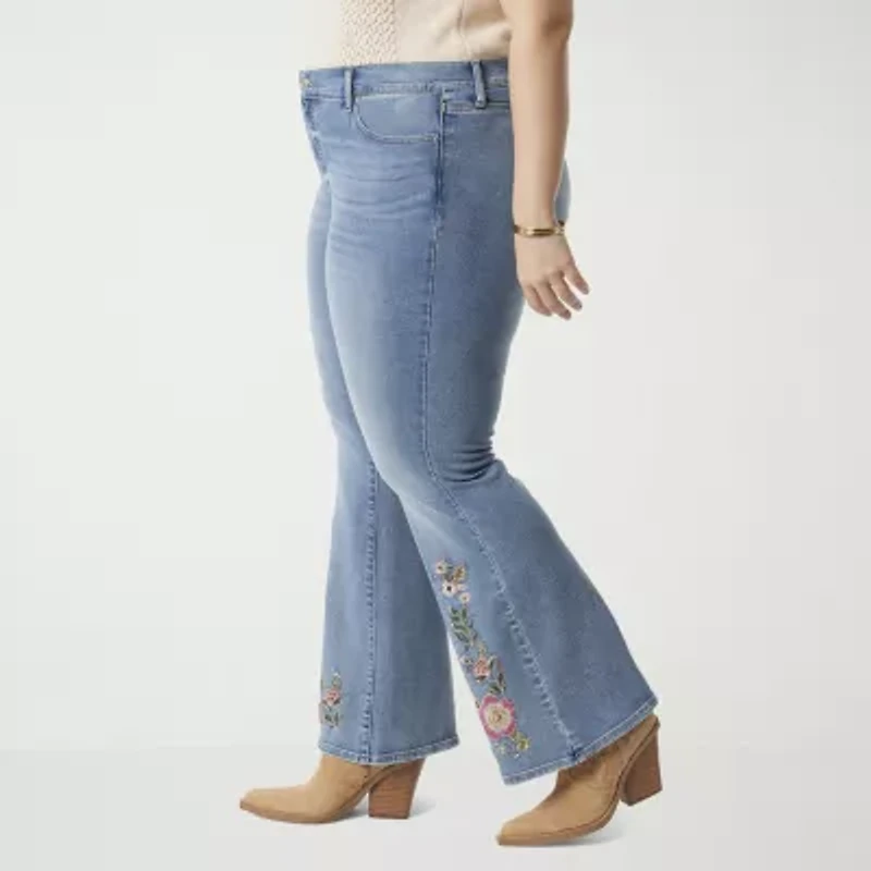 JS Jessica Simpson - Plus Embroidered Womens High Rise Flare Leg Jean