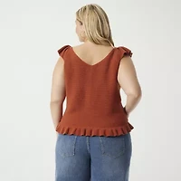 JS Jessica Simpson Plus Womens V Neck Sleeveless Cable Knit Pullover Sweater