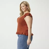 JS Jessica Simpson Plus Womens V Neck Sleeveless Cable Knit Pullover Sweater