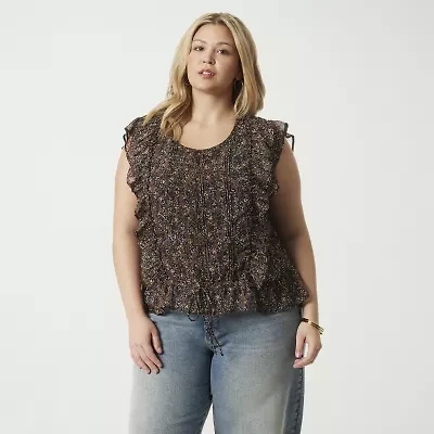 JS Jessica Simpson Chiffon Womens Round Neck Short Sleeve Plus Blouse