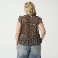 JS Jessica Simpson Chiffon Womens Round Neck Short Sleeve Plus Blouse