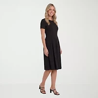 24seven Comfort Apparel Womens Midi Boat Neck Short Sleeve A-Line Dress