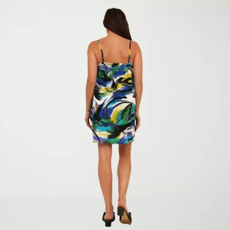 24seven Comfort Apparel Womens Square Neck Sleeveless Floral A-Line Dress