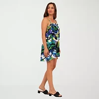 24seven Comfort Apparel Womens Square Neck Sleeveless Floral A-Line Dress