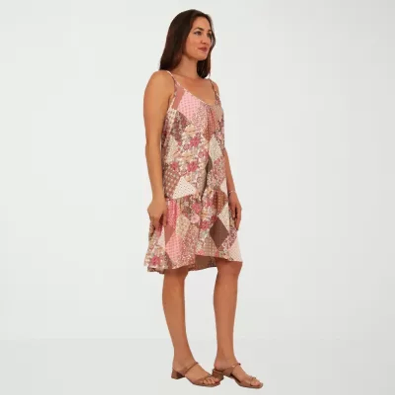 24seven Comfort Apparel Womens Scoop Neck Sleeveless Abstract A-Line Dress