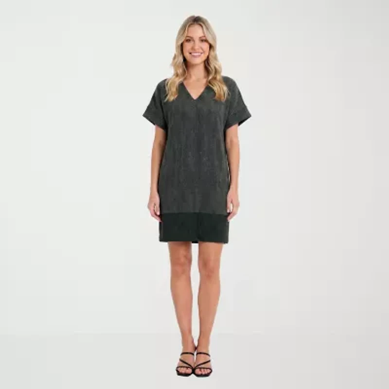 24seven Comfort Apparel Womens V Neck Short Sleeve Shift Dress