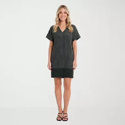 24seven Comfort Apparel Womens V Neck Short Sleeve Shift Dress