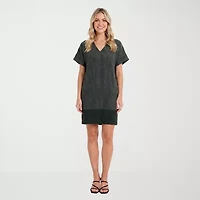 24seven Comfort Apparel Womens V Neck Short Sleeve Shift Dress