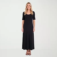 24seven Comfort Apparel Womens Scoop Neck Elbow Sleeve Maxi Dress