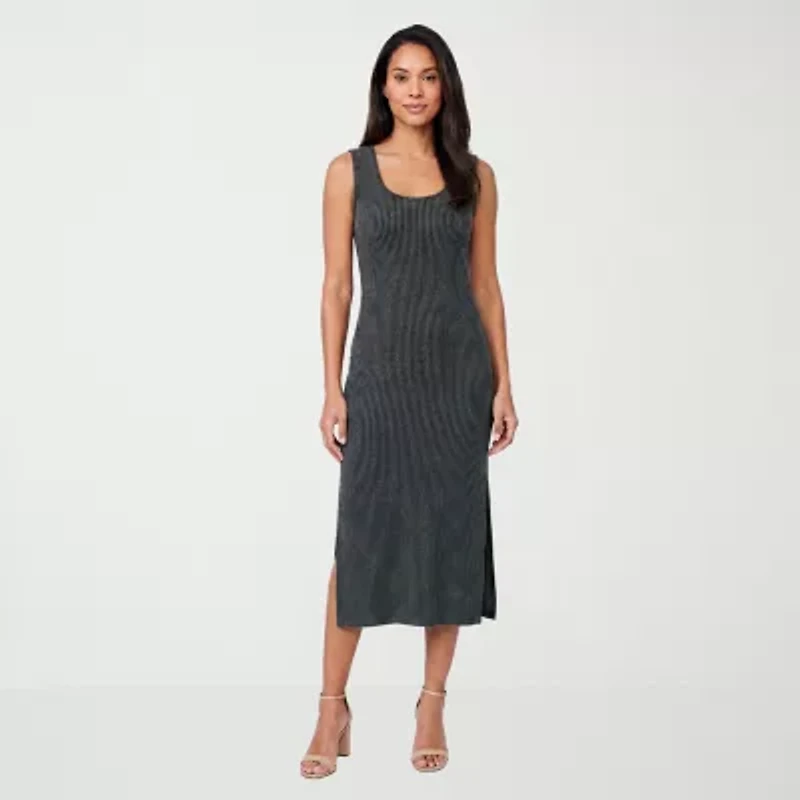 24seven Comfort Apparel Womens Midi Scoop Neck Sleeveless Casual Bodycon Dress