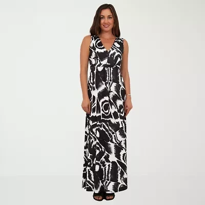 24seven Comfort Apparel Womens V Neck Sleeveless Paisley Empire Waist Dress