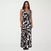24seven Comfort Apparel Womens V Neck Sleeveless Paisley Empire Waist Dress
