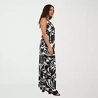 24seven Comfort Apparel Womens V Neck Sleeveless Paisley Empire Waist Dress