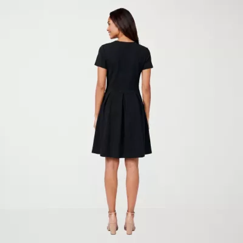 24seven Comfort Apparel Womens Scoop Neck Short Sleeve Fit + Flare Dress