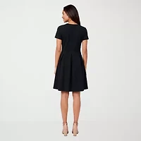 24seven Comfort Apparel Womens Scoop Neck Short Sleeve Fit + Flare Dress