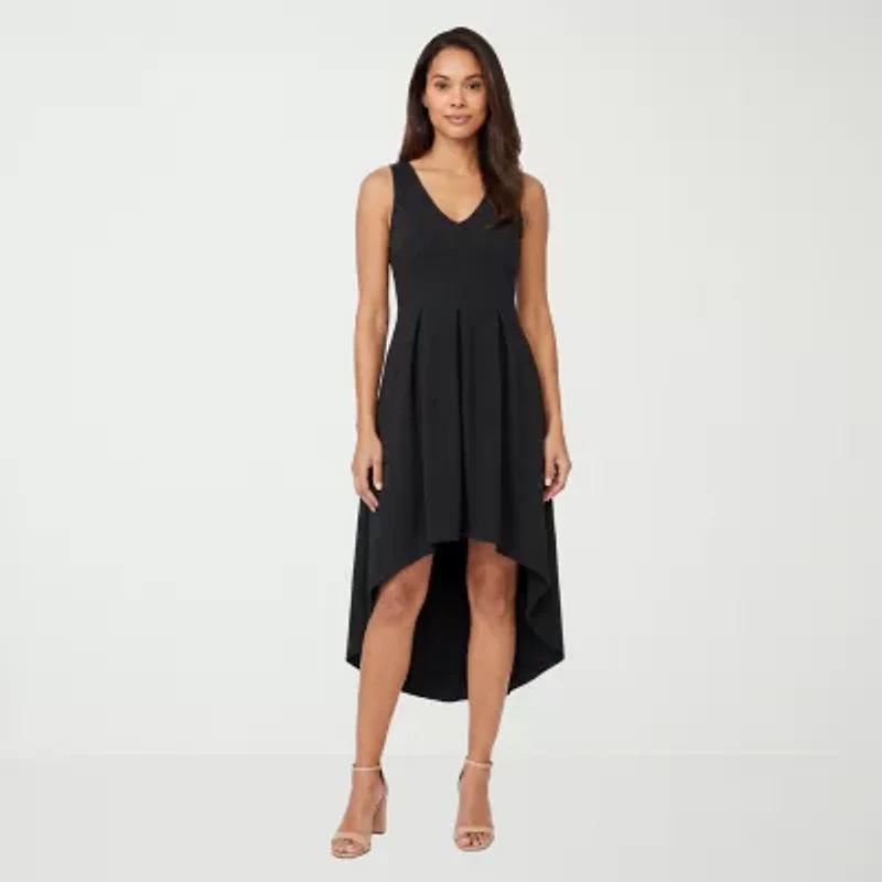 24seven Comfort Apparel Womens Midi V Neck Sleeveless Fit + Flare Dress