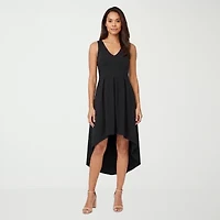 24seven Comfort Apparel Womens Midi V Neck Sleeveless Fit + Flare Dress