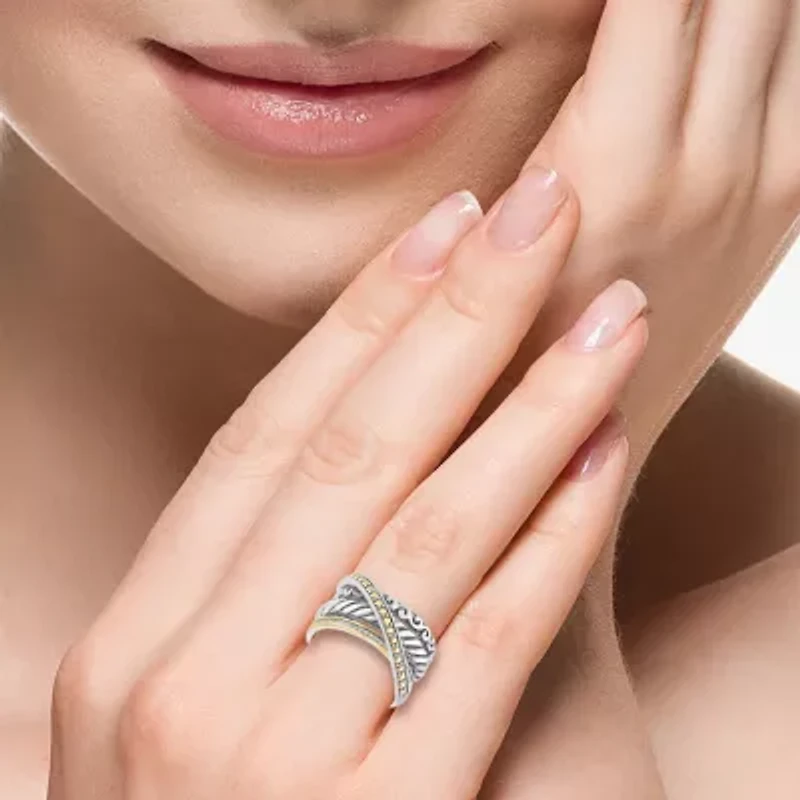 Effy Final Call Limited Quantities! Womens 1/10 CT. T.W. Genuine White Diamond 18K Gold Over Silver Crossover Band