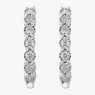 Effy Final Call Limited Quantities! Womens 1 CT. T.W. Natural White Diamond Sterling Silver 24.7mm Hoop Earrings