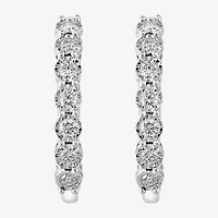 Effy Final Call Limited Quantities! Womens 1 CT. T.W. Natural White Diamond Sterling Silver 24.7mm Hoop Earrings
