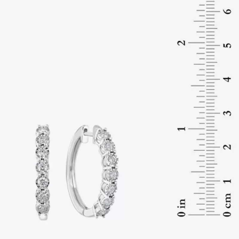Effy Final Call Limited Quantities! Womens 1 CT. T.W. Natural White Diamond Sterling Silver 24.7mm Hoop Earrings