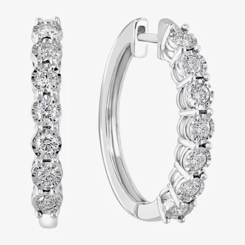Effy Final Call Limited Quantities! Womens 1 CT. T.W. Natural White Diamond Sterling Silver 24.7mm Hoop Earrings