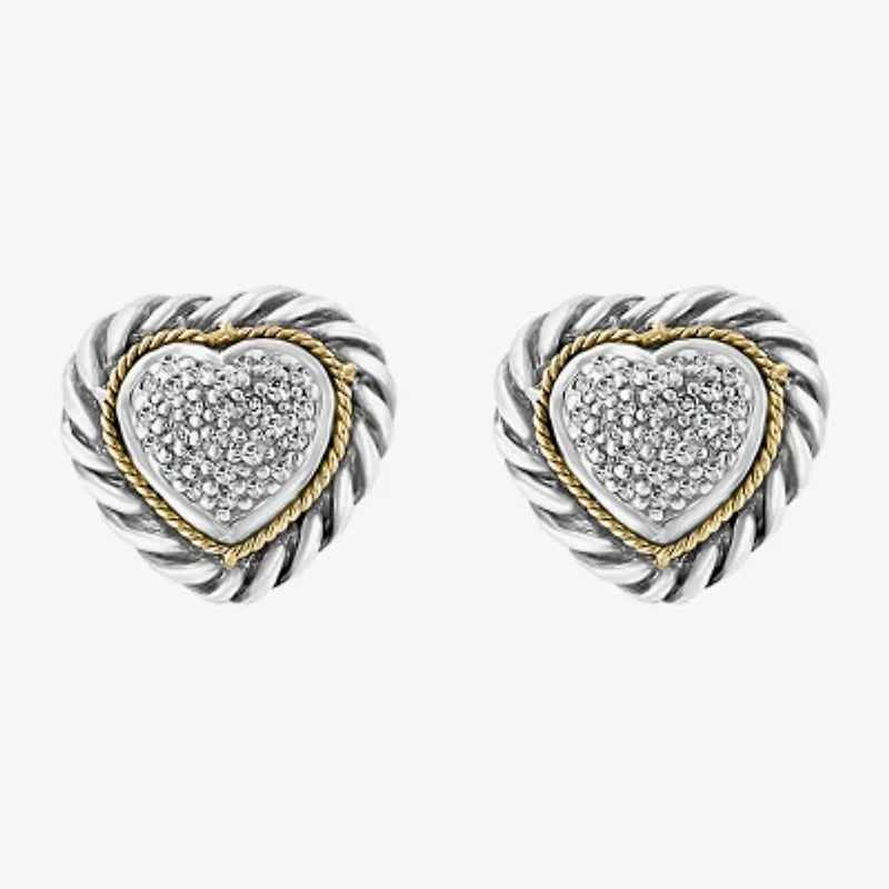 Effy Final Call Limited Quantities! 1/5 CT. Natural White Diamond 18K Gold Over Silver 10mm Heart Stud Earrings