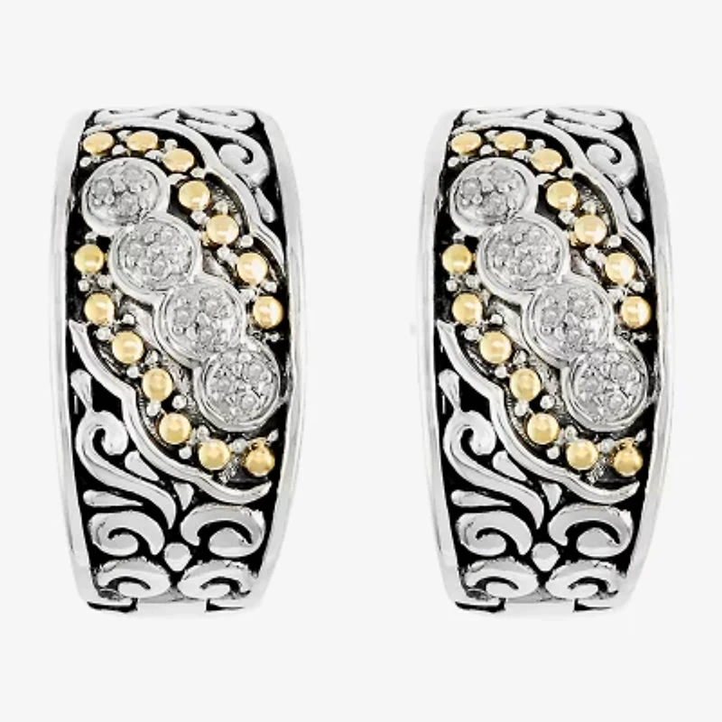 Effy Final Call Limited Quantities! Womens 1/8 CT. T.W. Natural White Diamond 18K Gold Over Silver 14.5mm Hoop Earrings