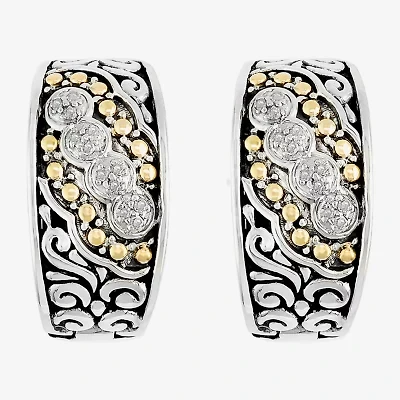 Effy Final Call Limited Quantities! Womens 1/8 CT. T.W. Natural White Diamond 18K Gold Over Silver 14.5mm Hoop Earrings