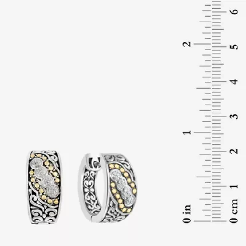 Effy Final Call Limited Quantities! Womens 1/8 CT. T.W. Natural White Diamond 18K Gold Over Silver 14.5mm Hoop Earrings