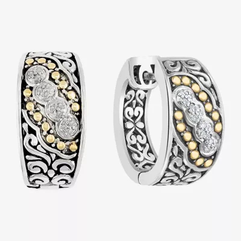 Effy Final Call Limited Quantities! Womens 1/8 CT. T.W. Natural White Diamond 18K Gold Over Silver 14.5mm Hoop Earrings