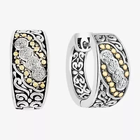 Effy Final Call Limited Quantities! Womens 1/8 CT. T.W. Natural White Diamond 18K Gold Over Silver 14.5mm Hoop Earrings
