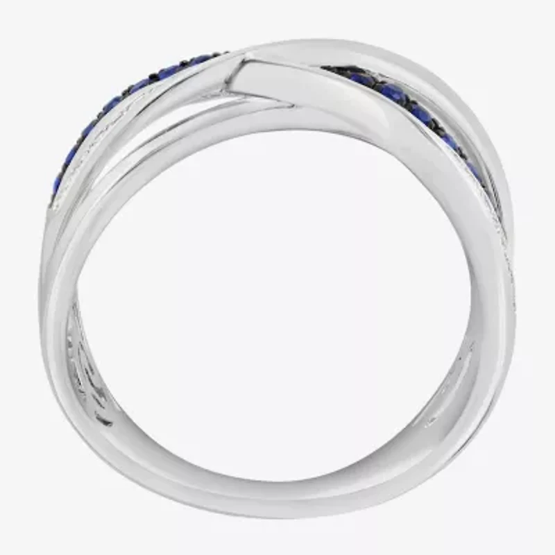 Effy Final Call (H-I / I1-I2) Womens 2MM 1/10 CT. T.W. Genuine Blue Sapphire 14K White Gold Crossover Band