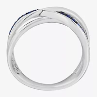 Effy Final Call (H-I / I1-I2) Womens 2MM 1/10 CT. T.W. Genuine Blue Sapphire 14K White Gold Crossover Band