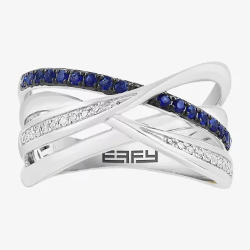 Effy Final Call (H-I / I1-I2) Womens 2MM 1/10 CT. T.W. Genuine Blue Sapphire 14K White Gold Crossover Band