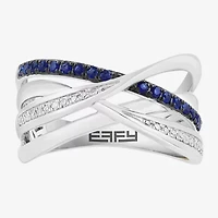 Effy Final Call (H-I / I1-I2) Womens 2MM 1/10 CT. T.W. Genuine Blue Sapphire 14K White Gold Crossover Band