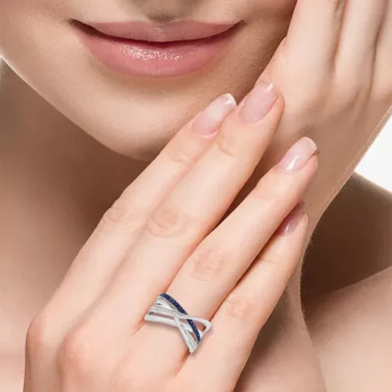 Effy Final Call (H-I / I1-I2) Womens 2MM 1/10 CT. T.W. Genuine Blue Sapphire 14K White Gold Crossover Band