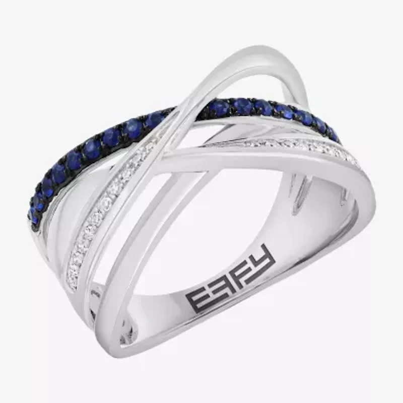 Effy Final Call (H-I / I1-I2) Womens 2MM 1/10 CT. T.W. Genuine Blue Sapphire 14K White Gold Crossover Band