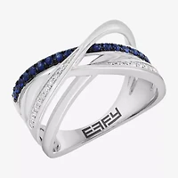Effy Final Call (H-I / I1-I2) Womens 2MM 1/10 CT. T.W. Genuine Blue Sapphire 14K White Gold Crossover Band